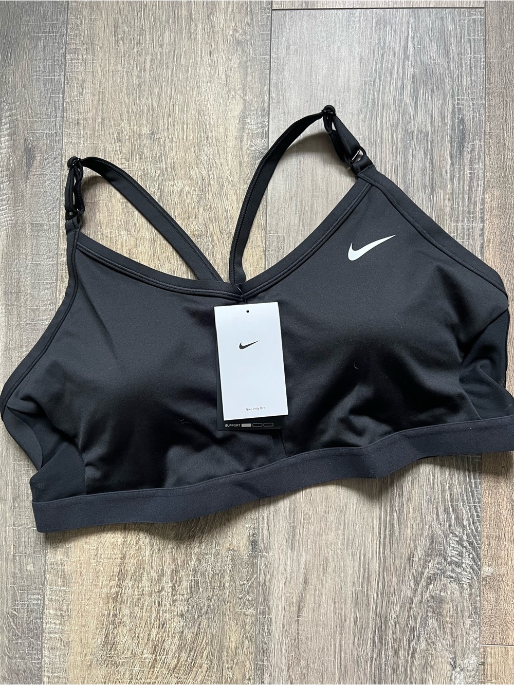 Nike Black V‑Back Sports Bra with White Swoosh